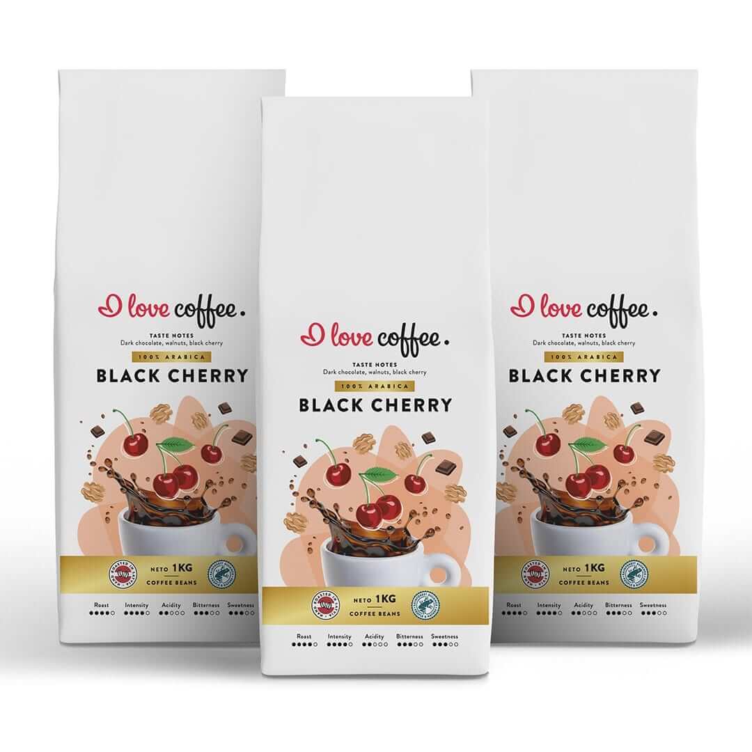 Es mīlu kafiju Kafijas pupiņas 3 kg Black Cherry kafijas pupiņas, 1kg