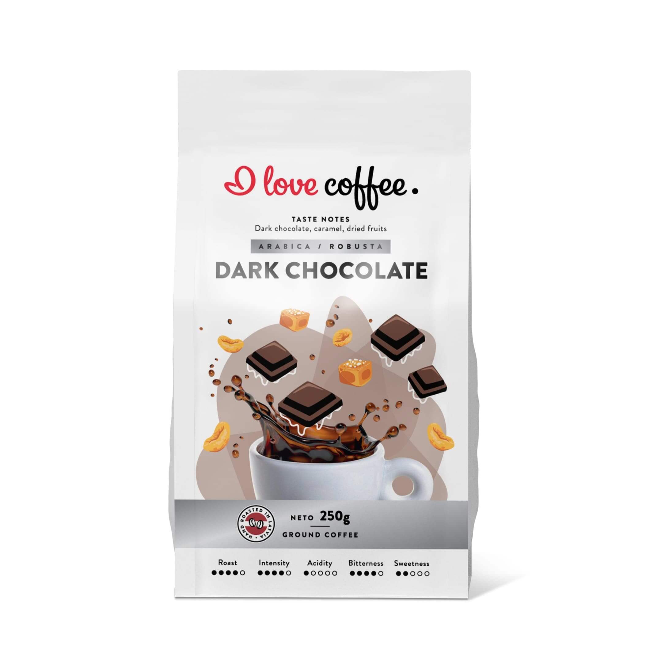 Es mīlu kafiju Kafijas pupiņas Malta kafija Dark Chocolate kafija, 250g