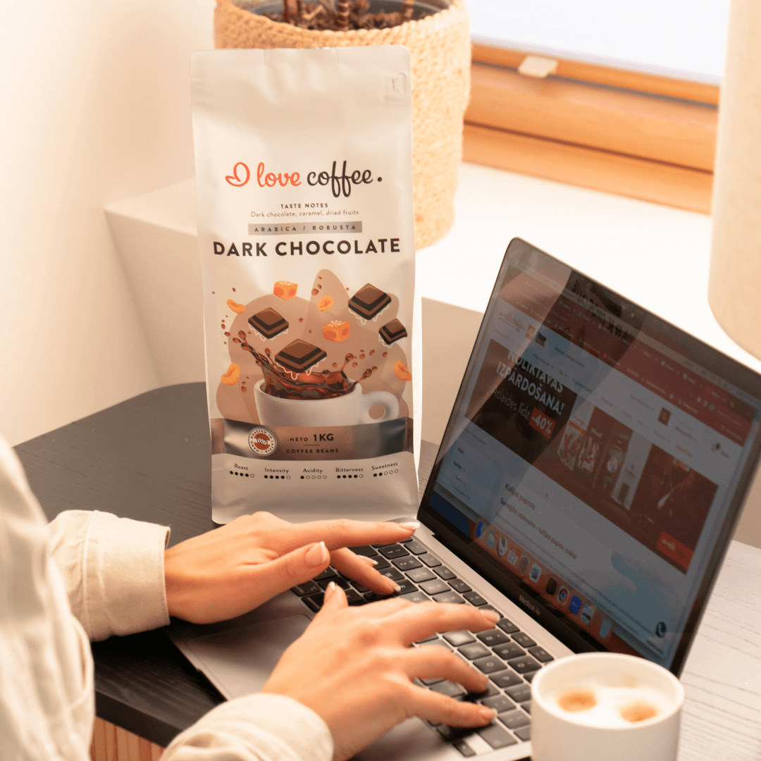 Es mīlu kafiju Kafijas pupiņas Dark Chocolate kafijas pupiņas, 1 kg