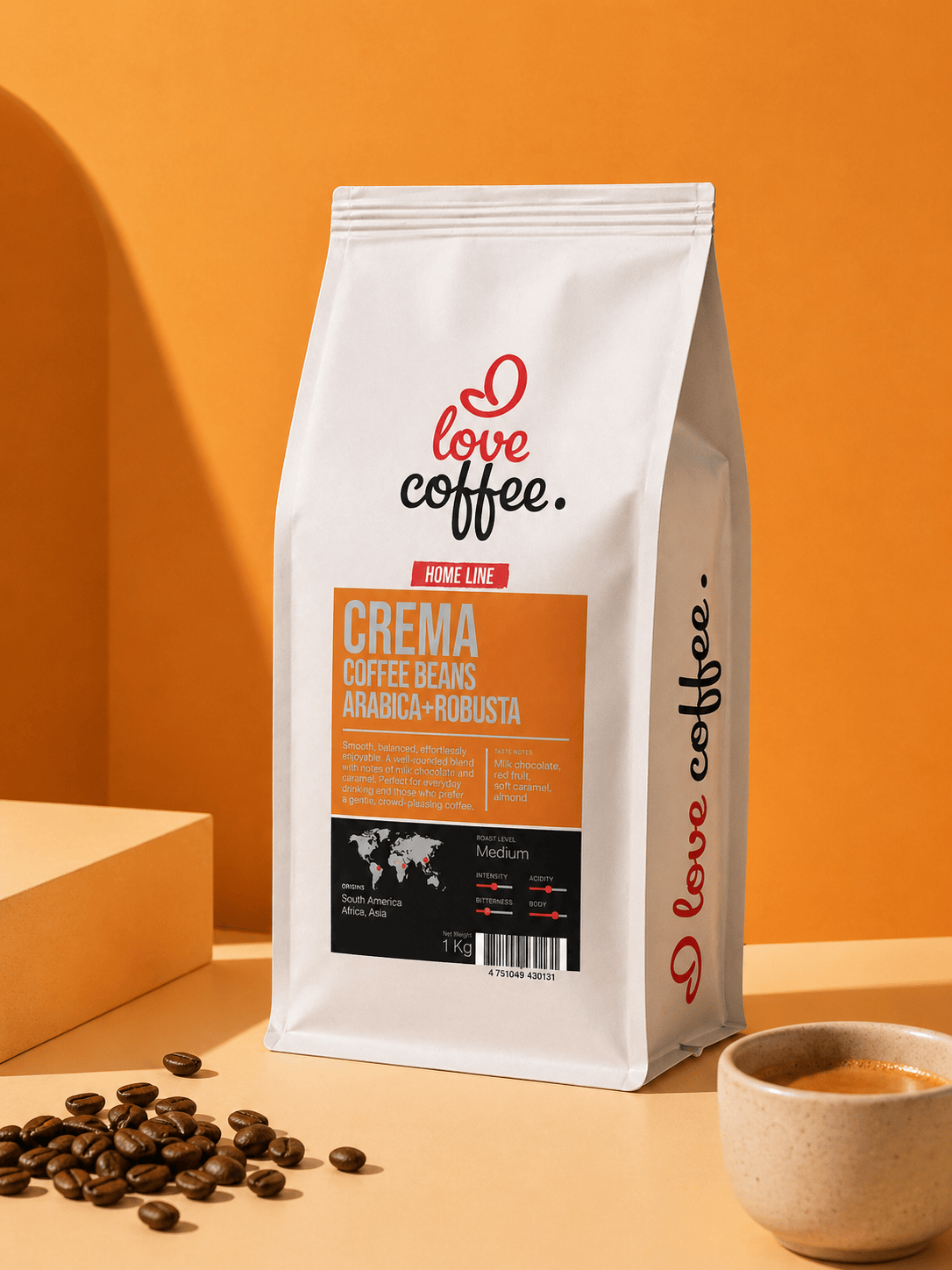 Es mīlu kafiju Kafijas pupiņas Kafijas pupiņas I Love Coffee Home Line CREMA, 1 kg