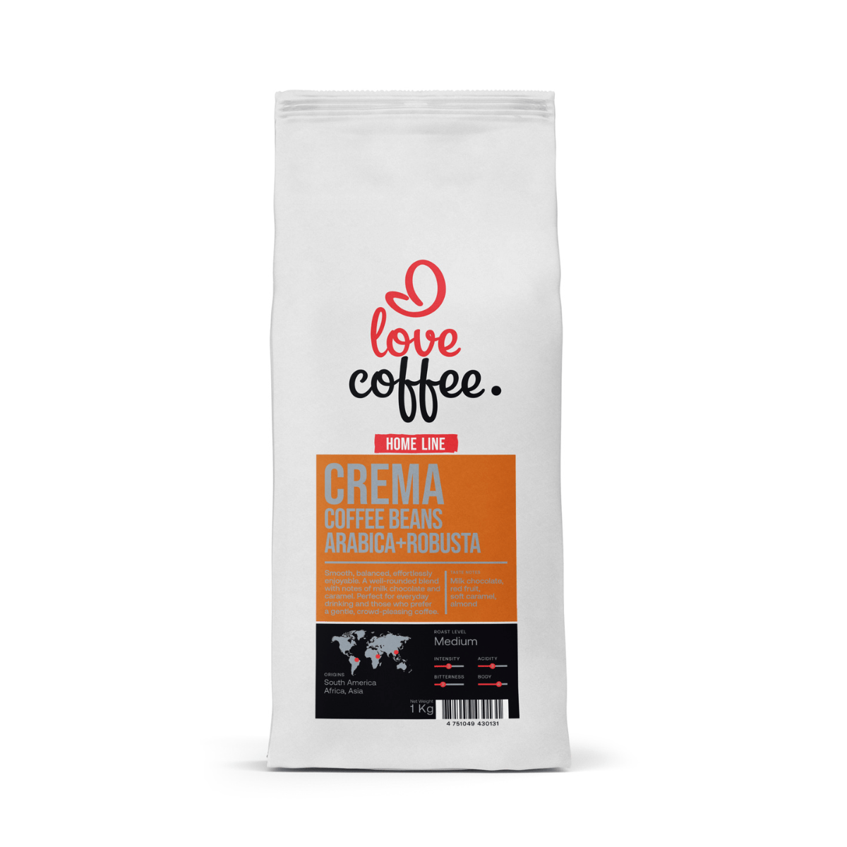 Es mīlu kafiju Kafijas pupiņas 1 kg Kafijas pupiņas I Love Coffee Home Line CREMA, 1 kg