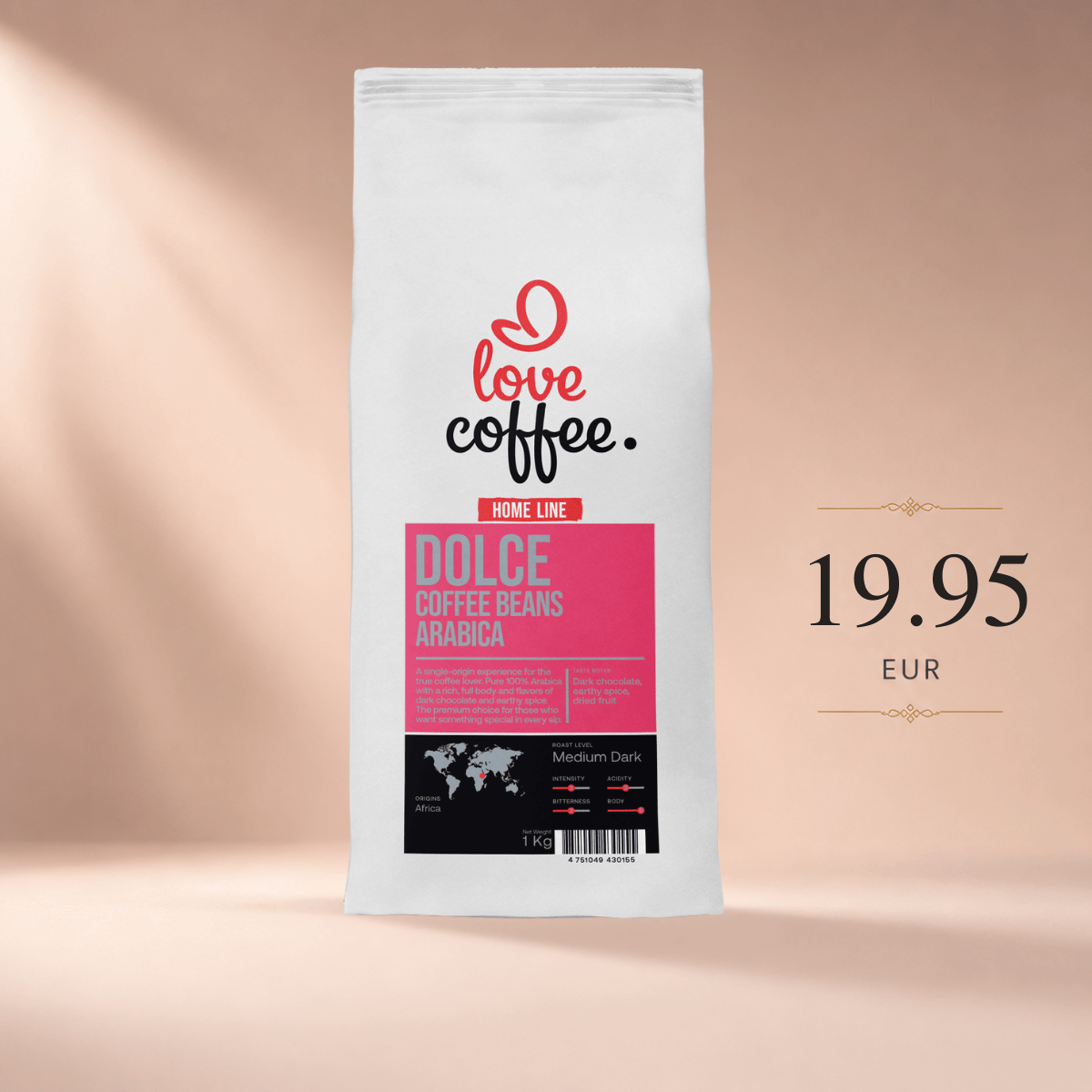Es mīlu kafiju Kafijas pupiņas Kafijas pupiņas I Love Coffee Home Line DOLCE, 100% Arabica, 1 kg