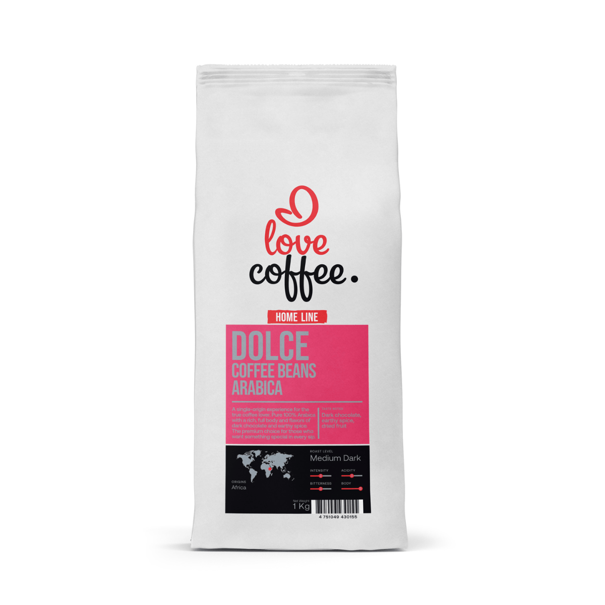Es mīlu kafiju Kafijas pupiņas 1 kg Kafijas pupiņas I Love Coffee Home Line DOLCE, 100% Arabica, 1 kg