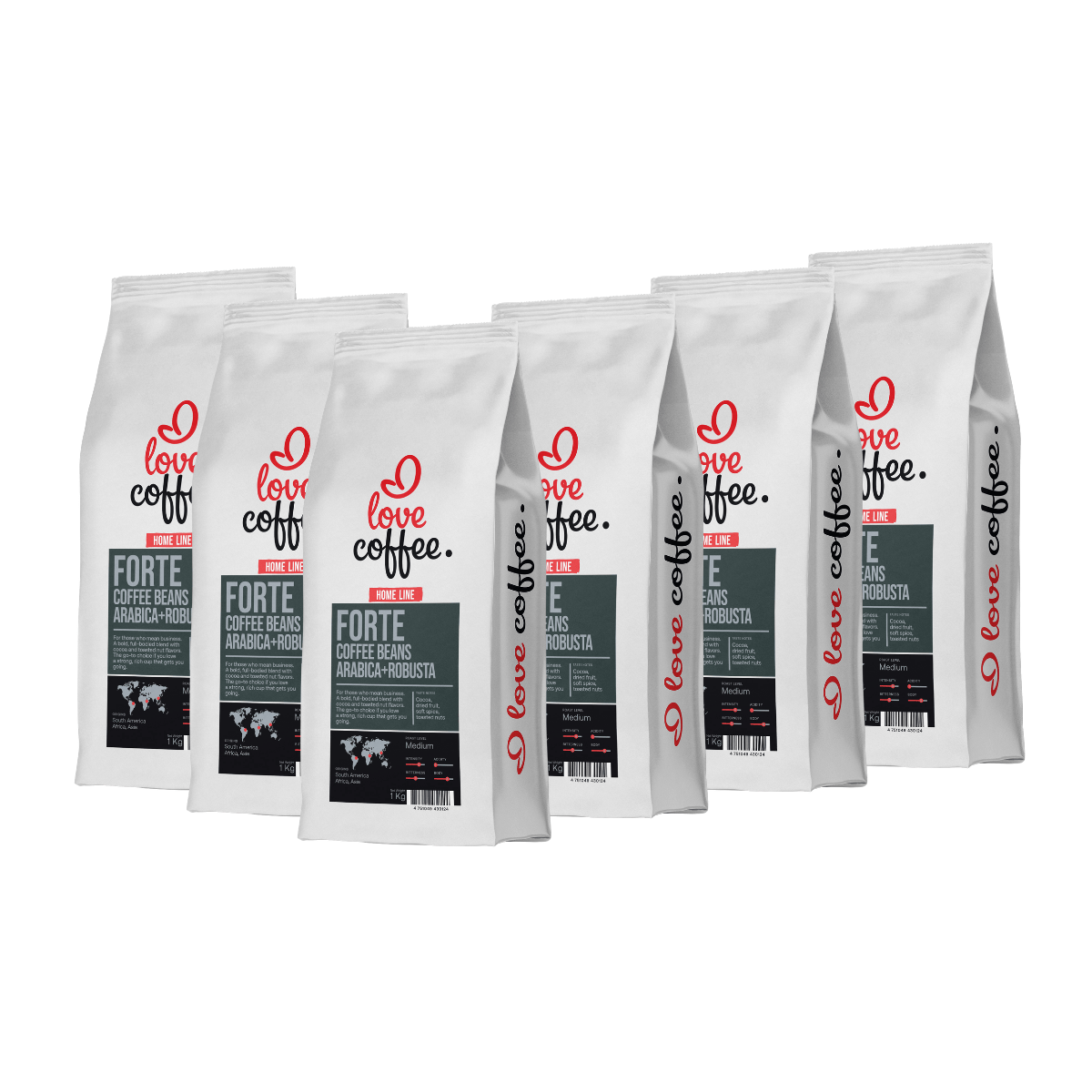 Es mīlu kafiju Kafijas pupiņas 6 kg Kafijas pupiņas I Love Coffee Home Line FORTE, 1 kg