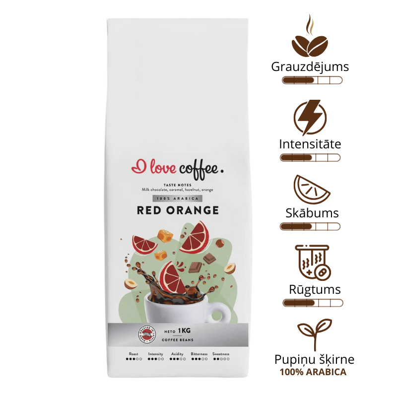 Es mīlu kafiju Kafijas pupiņas Red Orange kafijas pupiņas, 1kg 🇱🇻