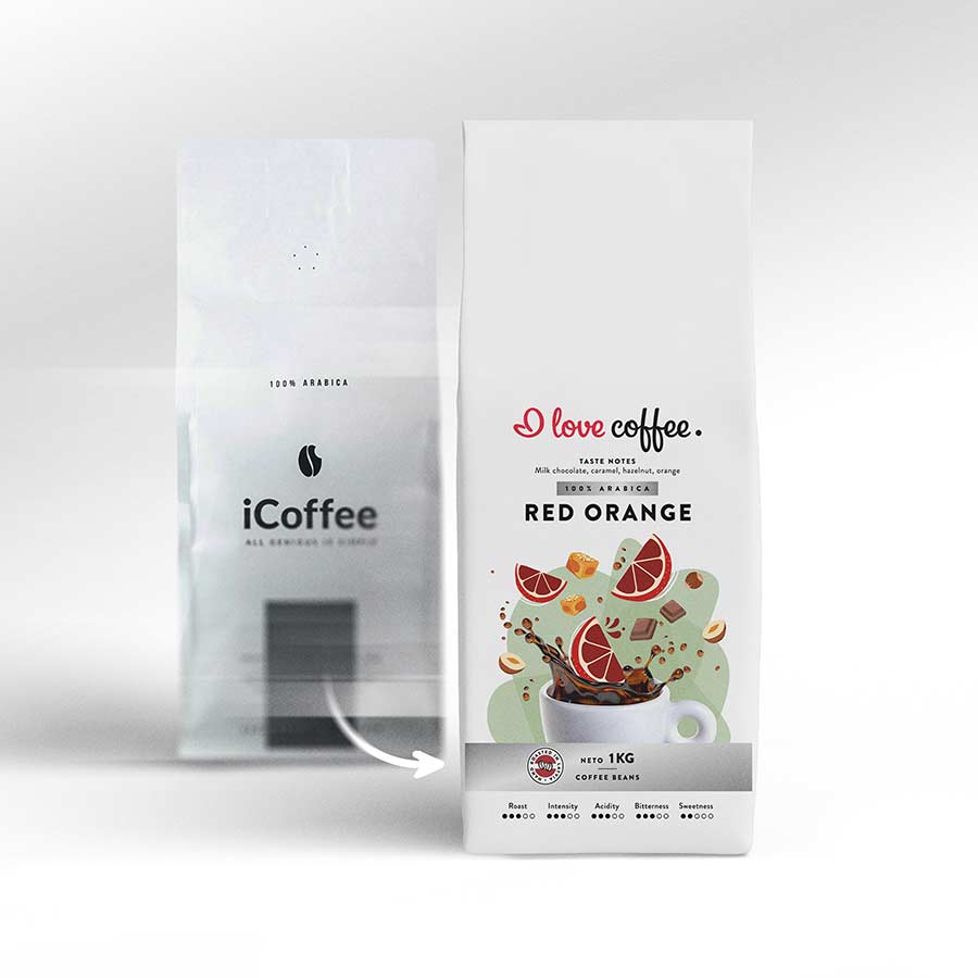 Es mīlu kafiju Kafijas pupiņas Red Orange kafijas pupiņas, 1kg