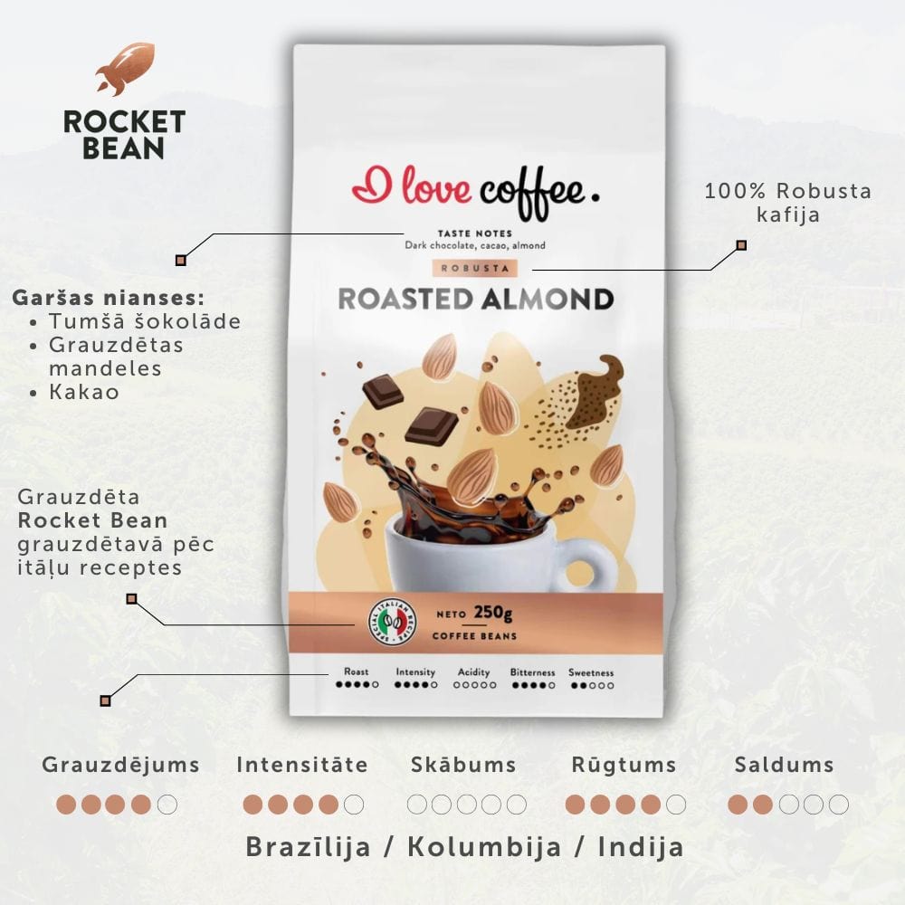 Es mīlu kafiju Kafijas pupiņas Roasted Almond kafijas pupiņas, 1 kg