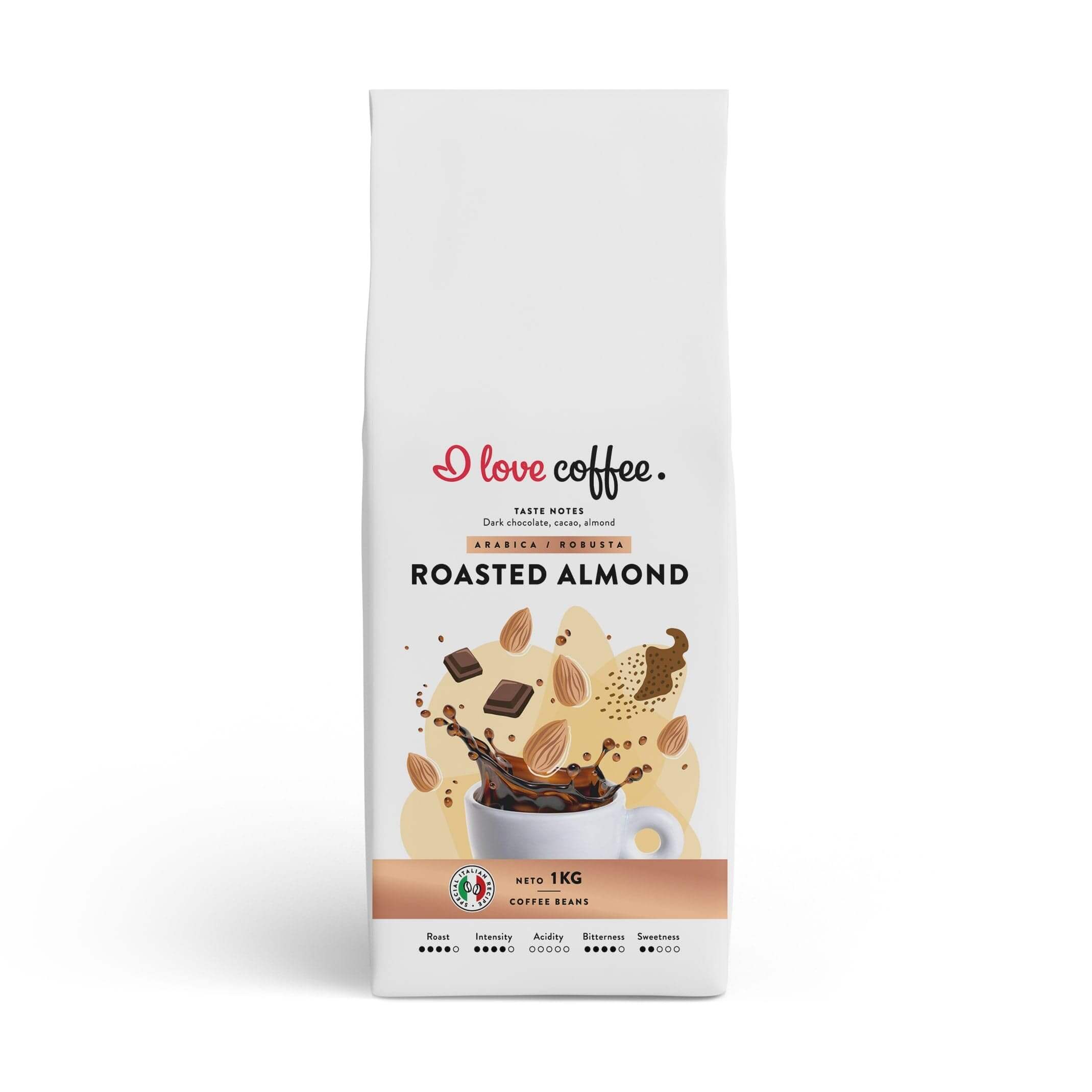 Es mīlu kafiju Kafijas pupiņas Roasted Almond kafijas pupiņas, 1 kg