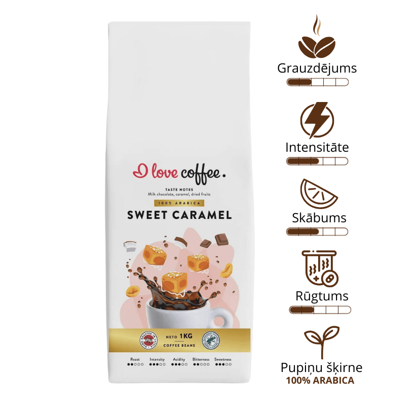 Es mīlu kafiju Kafijas pupiņas Sweet Caramel kafijas pupiņas, 1 KG 🇱🇻