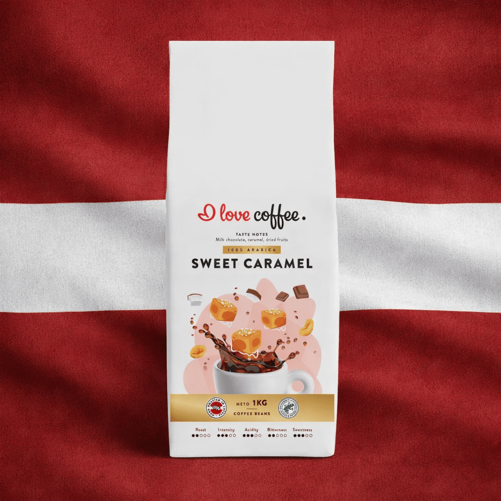 Es mīlu kafiju Kafijas pupiņas Sweet Caramel kafijas pupiņas, 1 KG 🇱🇻