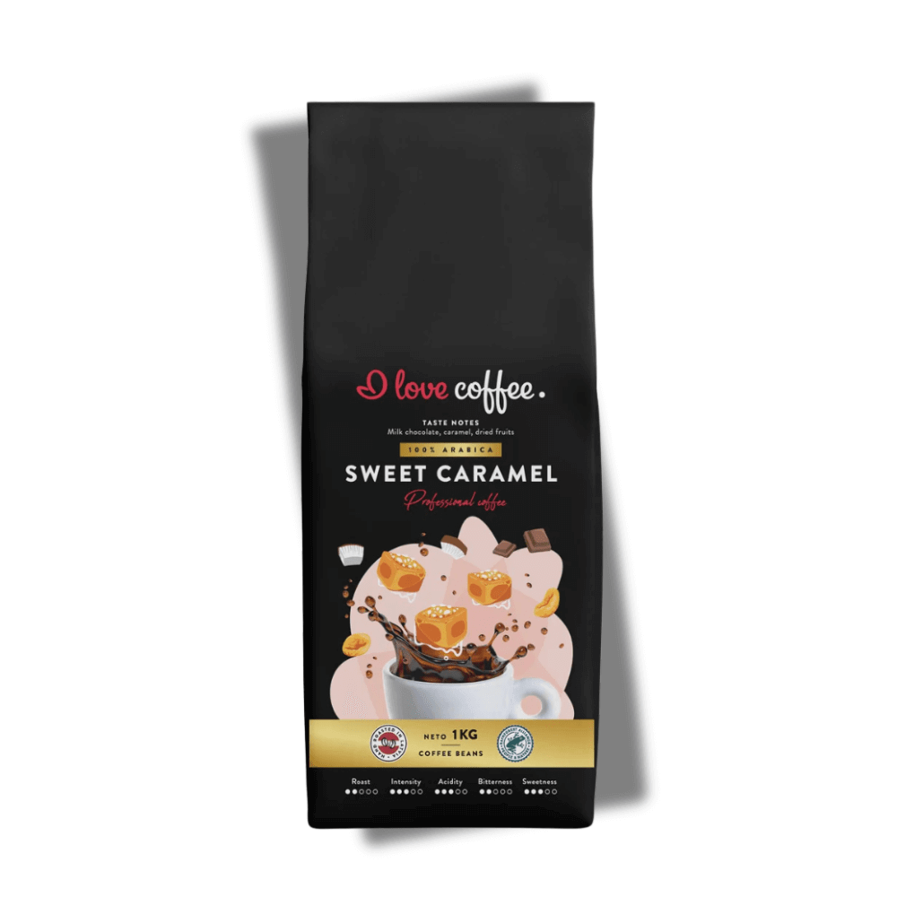 Es mīlu kafiju Kafijas pupiņas Sweet Caramel Professional kafijas pupiņas, 1 kg