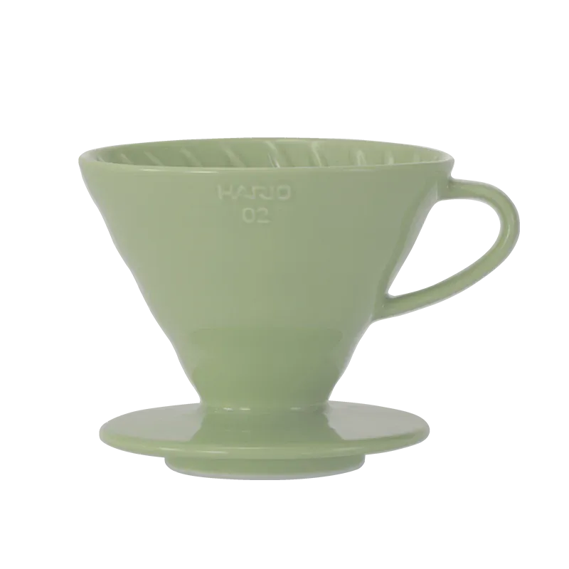 Hario Kafijas pagatavošanas rīki V60 filtra trauks, keramisks,V60-02 dūmakaini zaļš + 40 filtri