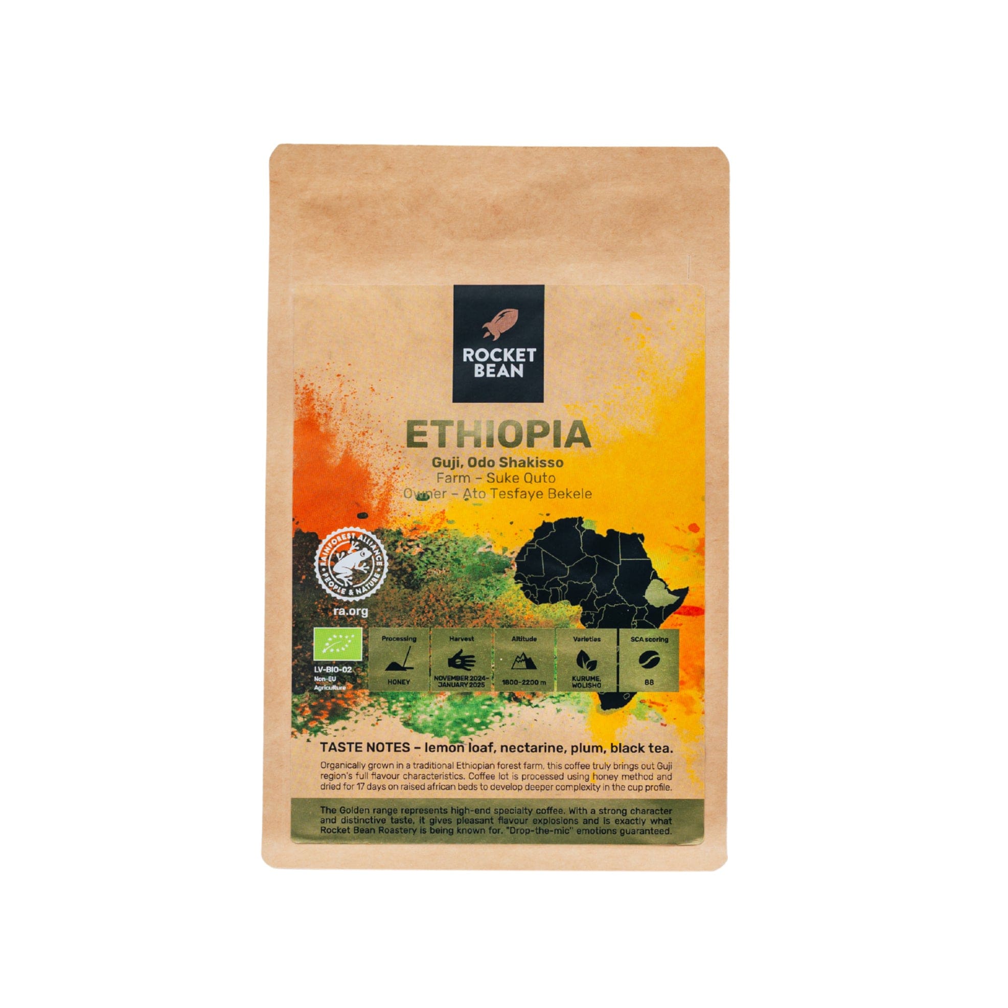 Rocket Bean Roastery Kafijas pupiņas Kafijas pupiņas RBR Ethiopia, Honey, Guji, Odo Shakisso, Organic, RFA, 200g