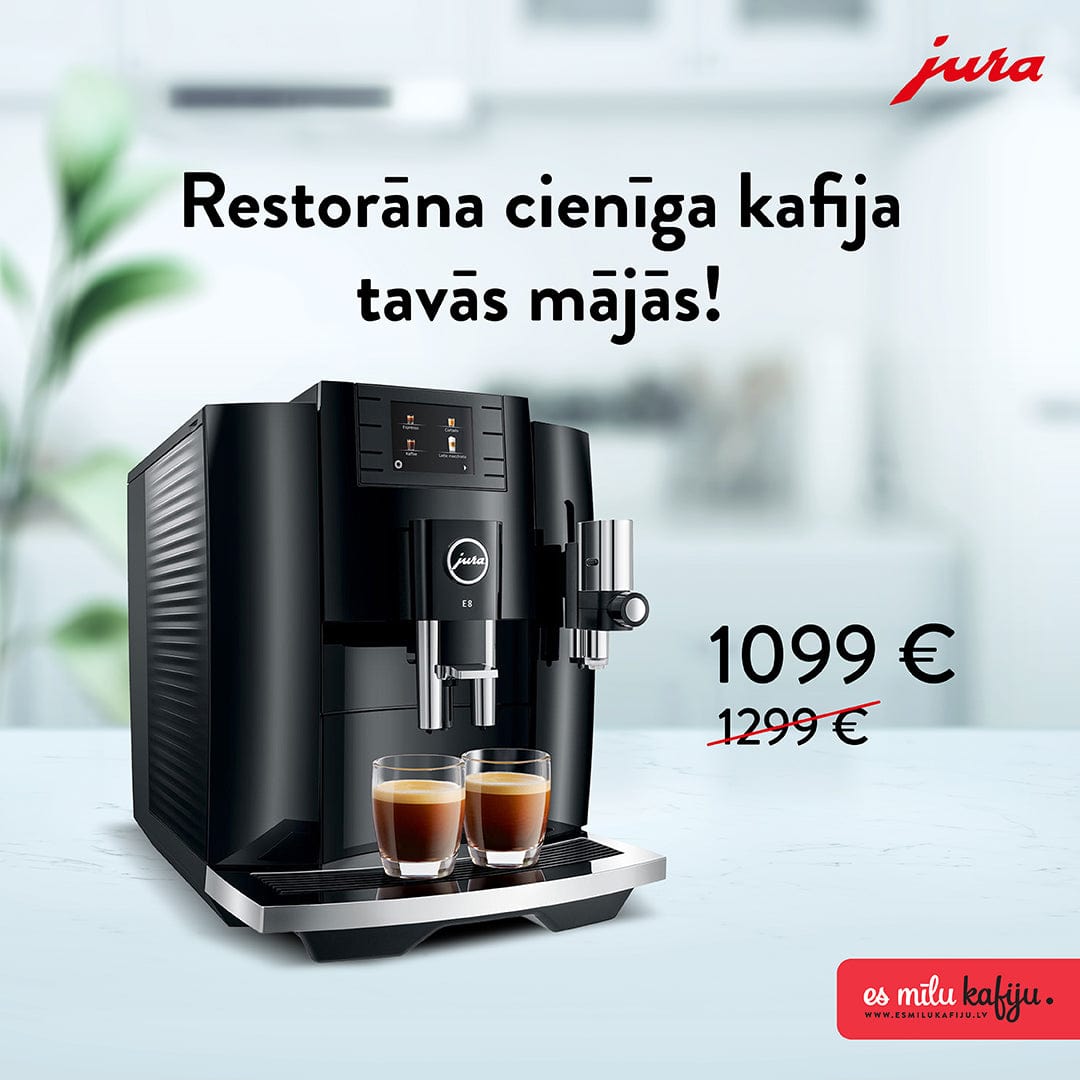 Jura E8 Piano Black kafijas automāts 200 eur atlaide