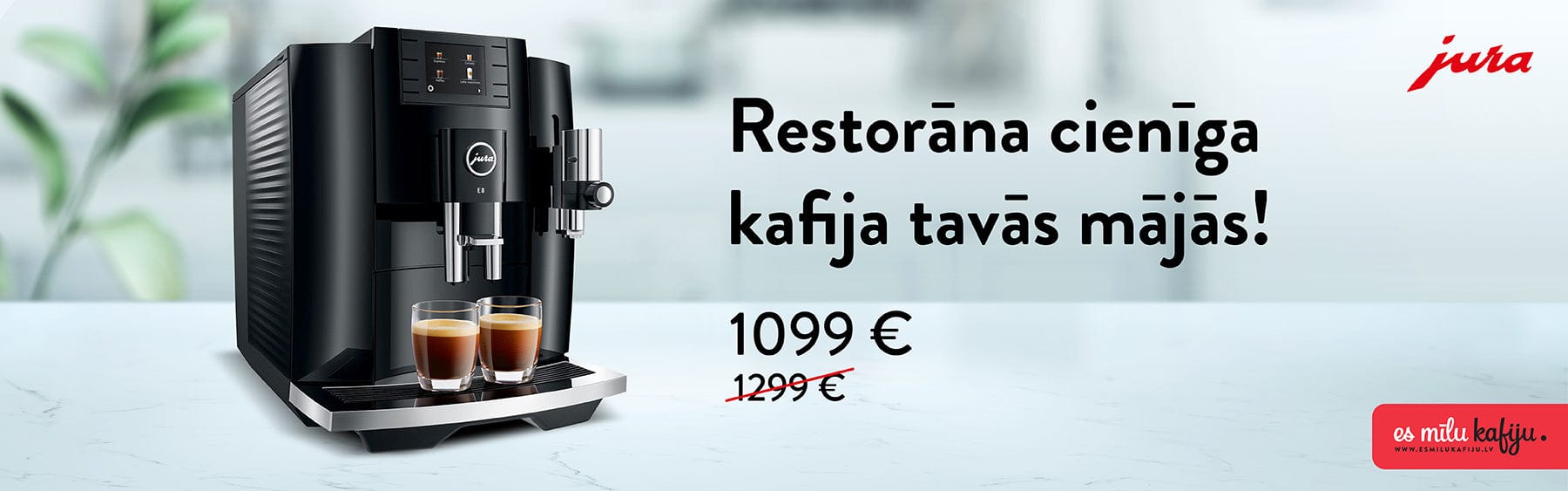 Jura E8 Piano Black kafijas automāts 200 eur atlaide