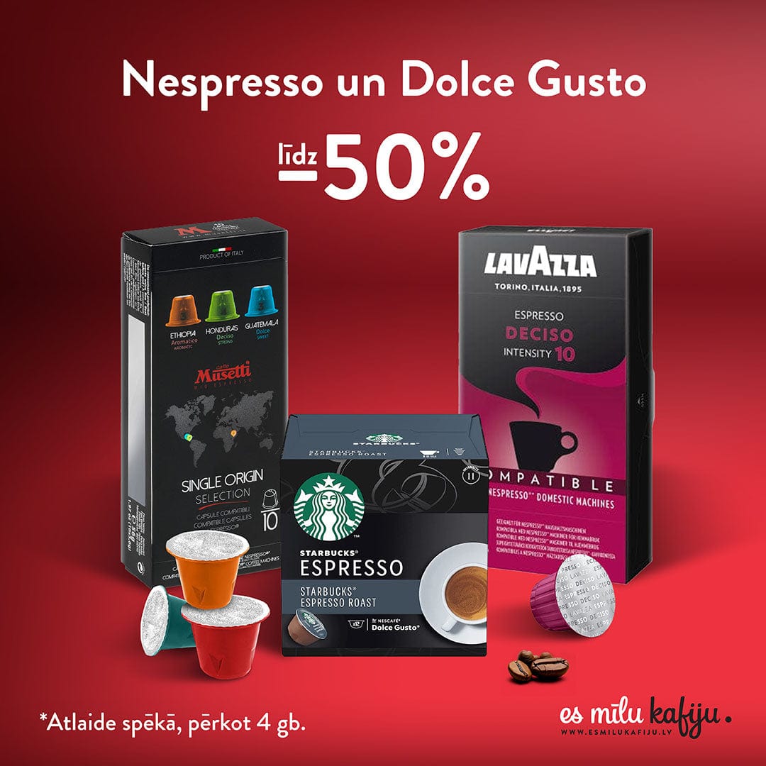 Nespresso un Dolce Gusto kafijas kapsulas par 50% lētāk