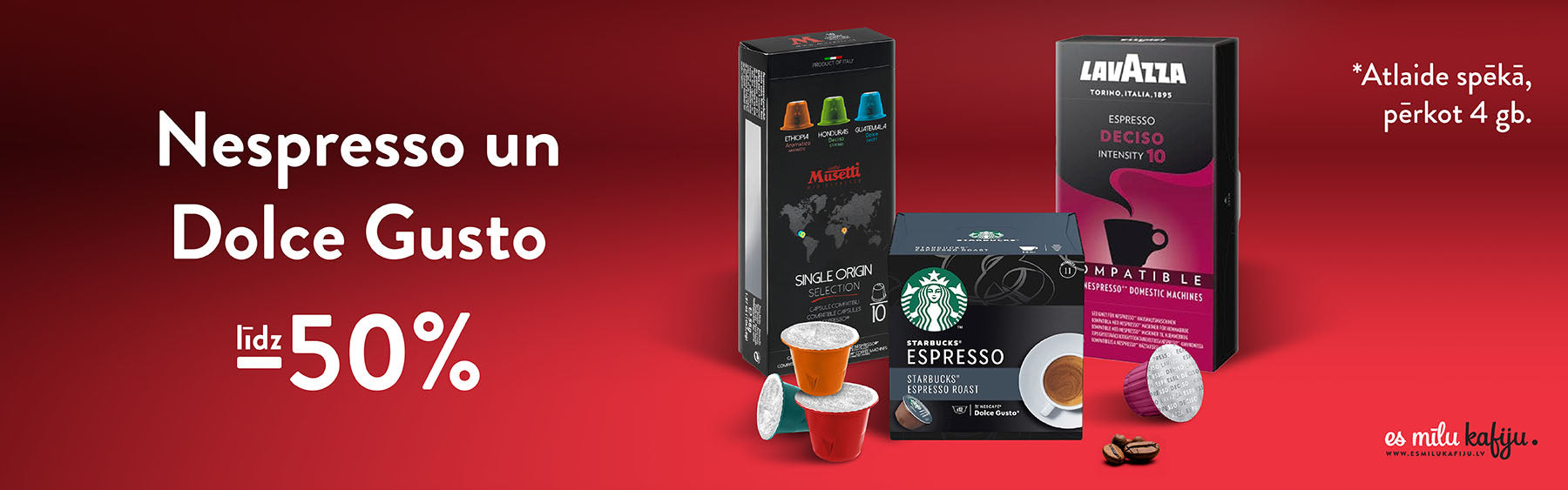 Nespresso un Dolce Gusto kafijas kapsulas par 50% lētāk