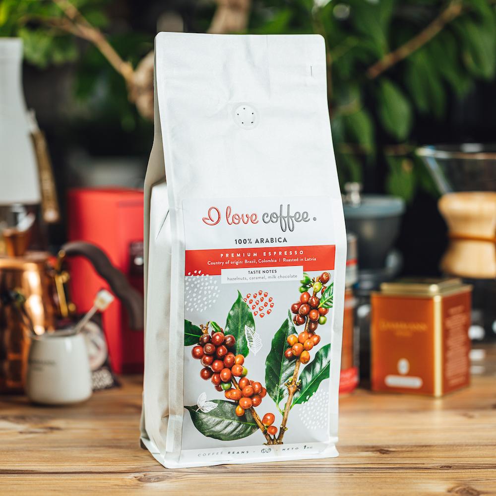 Es mīlu kafiju Kafijas pupiņas Ilovecoffee kafijas pupiņas, 1 KG