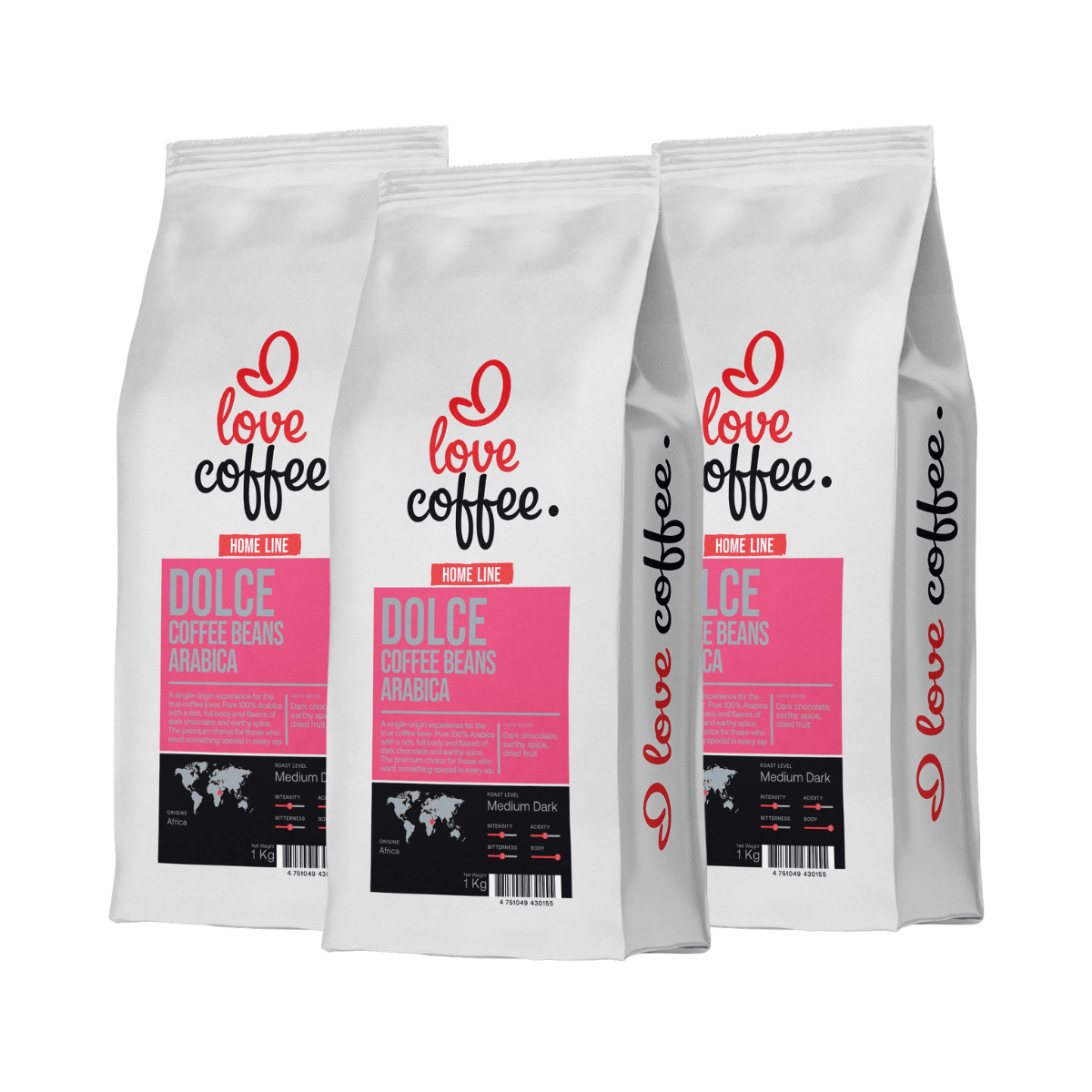 Es mīlu kafiju Kafijas pupiņas 3 kg Kafijas pupiņas I Love Coffee Home Line DOLCE, 100% Arabica, 1 kg