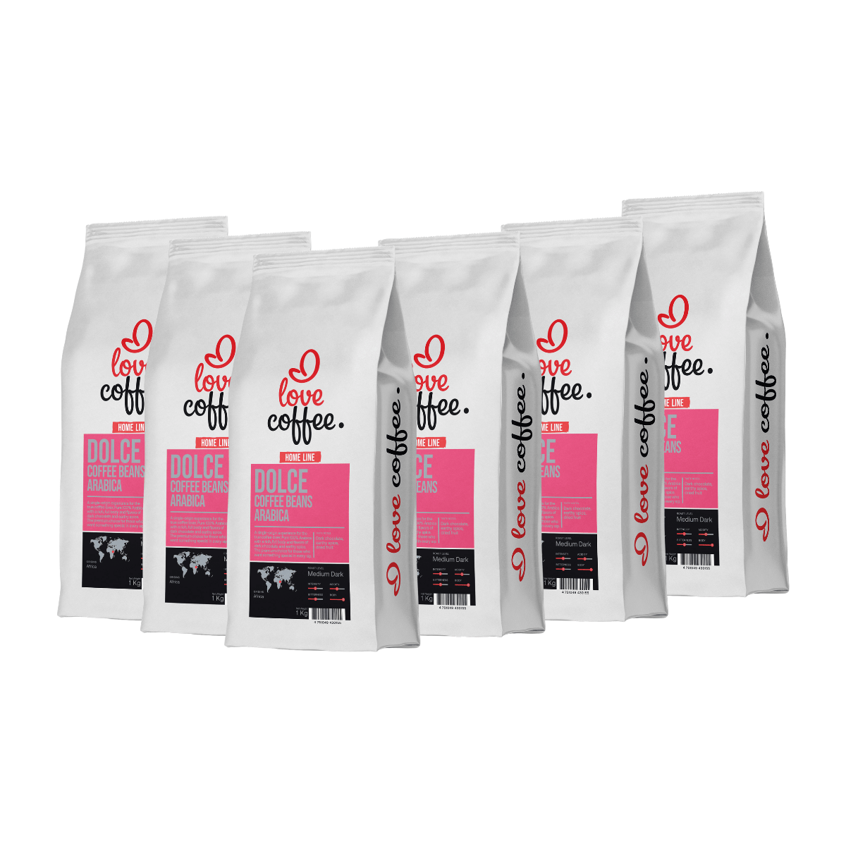 Es mīlu kafiju Kafijas pupiņas 6 kg Kafijas pupiņas I Love Coffee Home Line DOLCE, 100% Arabica, 1 kg