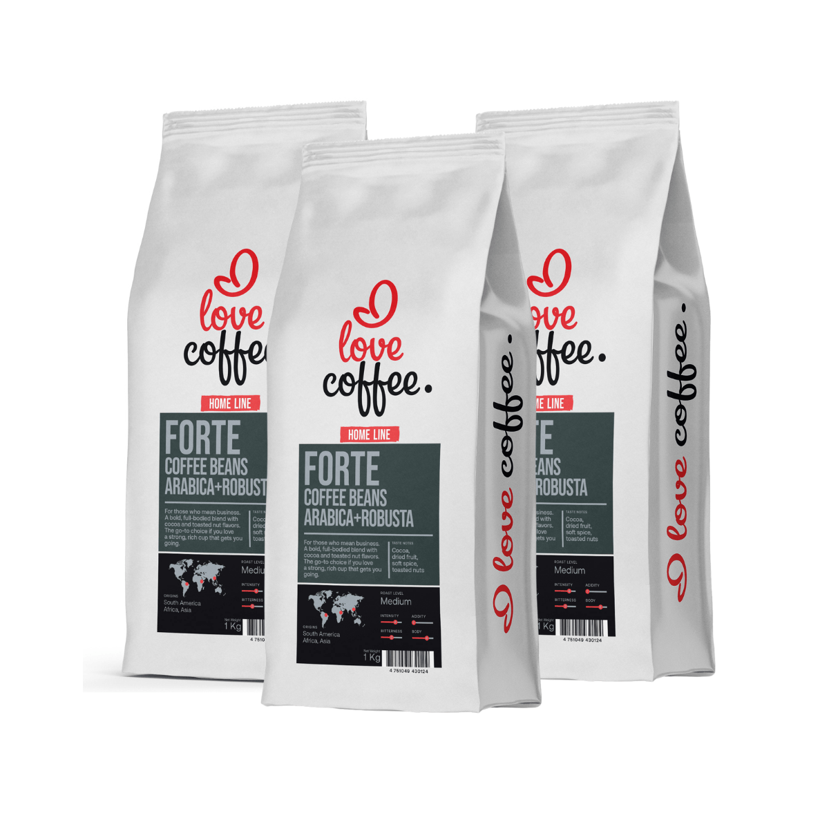 Es mīlu kafiju Kafijas pupiņas 3 kg Kafijas pupiņas I Love Coffee Home Line FORTE, 1 kg
