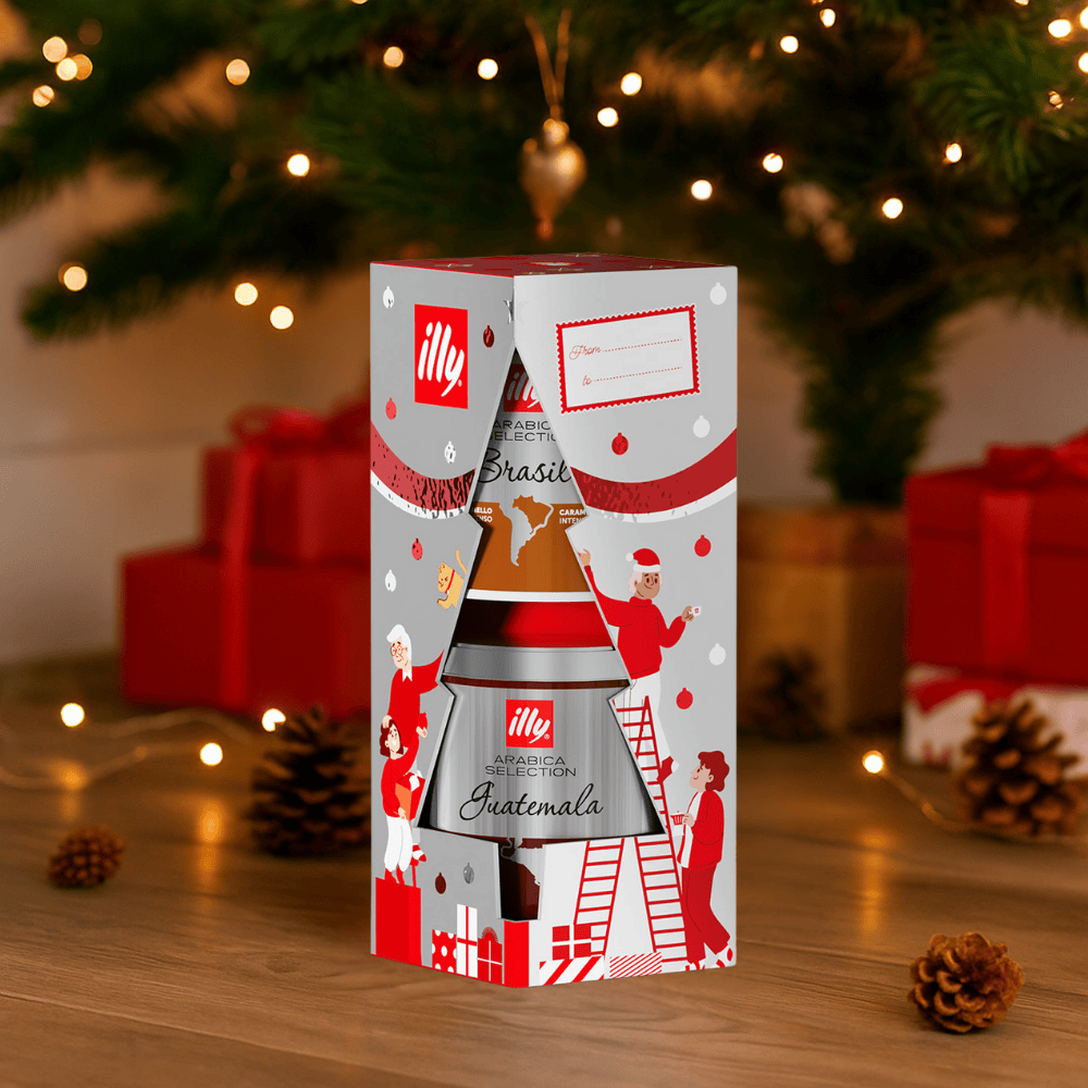 illy Dāvanu komplekti Illy dāvanu komplekts - kafijas Ziemassvētku egle, 2 x 125g maltās illy kafijas