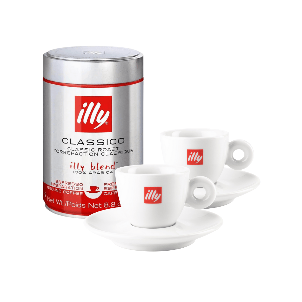 illy Dāvanu komplekti Illy dāvanu komplekts - maltā kafija 250g + 2 gb. espresso krūzītes ar apakštasītēm