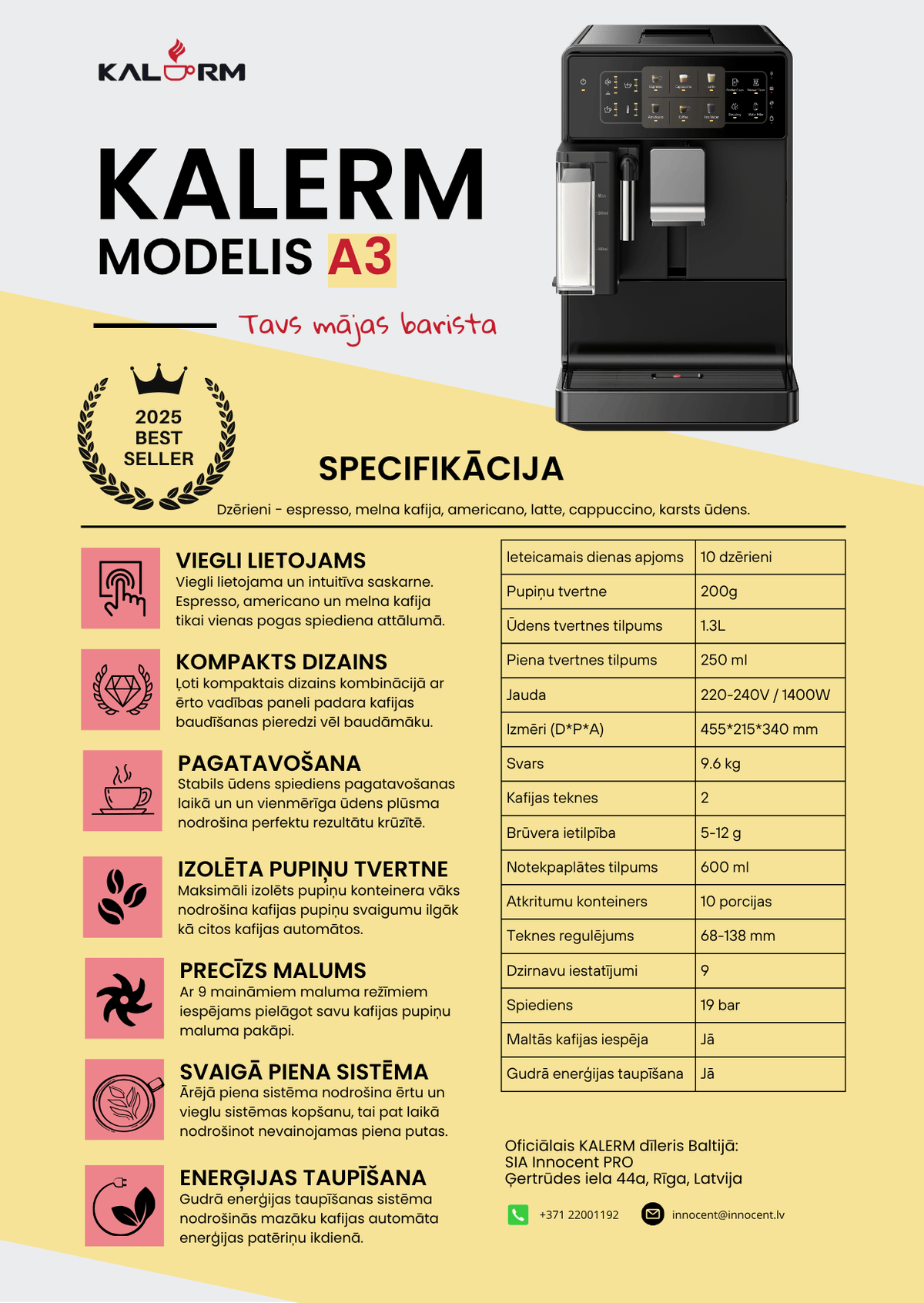 Kalerm Pupiņu automāti Kalerm A3 pupiņu kafijas automāts