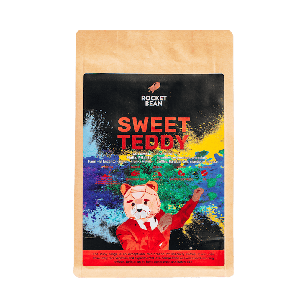 Rocket Bean Roastery Kafijas pupiņas Kafijas pupiņas SWEET TEDDY Colombia, Huila, (Fermentēta ar kakao un avenēm), 200g